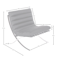 Afbeelding met de afmetingen van de design fauteuil Madrid