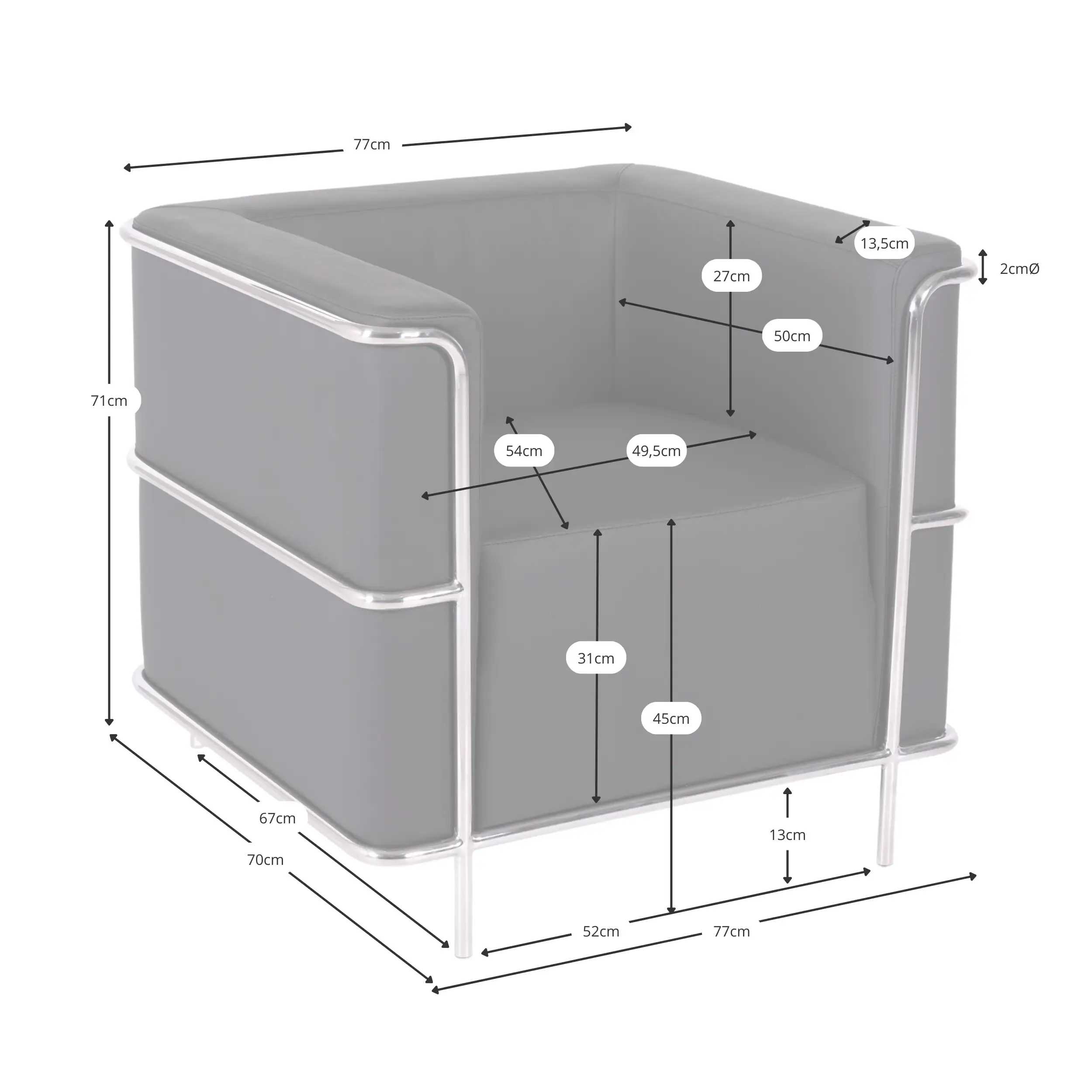 Divano moderno Torino a 1 posto in pelle e acciaio cromato - Mobilie Design