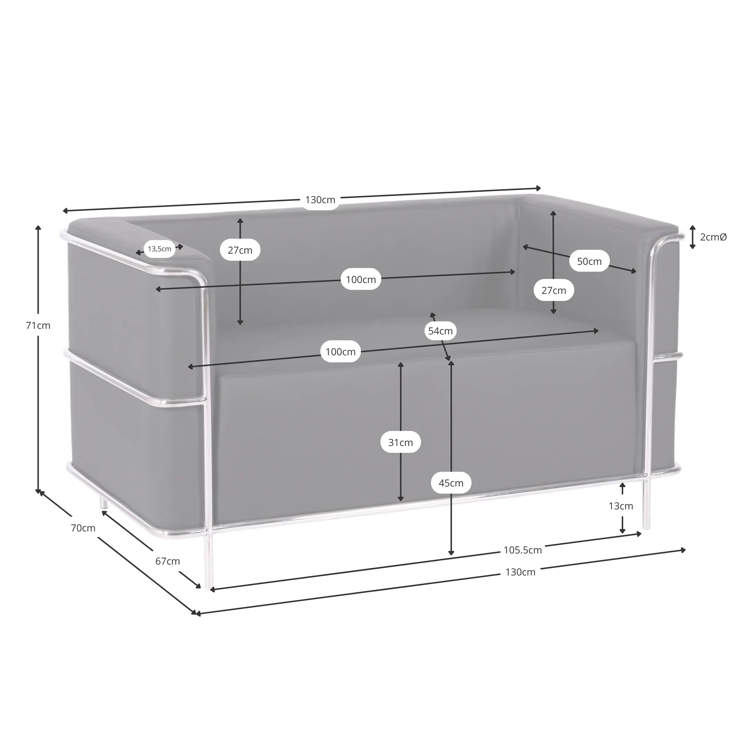 Divano Torino a 2 posti in ecopelle e acciaio cromato 🛋️ - Mobilie Design