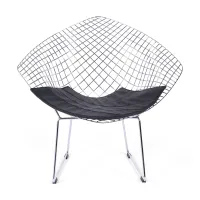 Replica della sedia Diamond in acciaio cromato e cuscino in similpelle - Collezione Bertoia