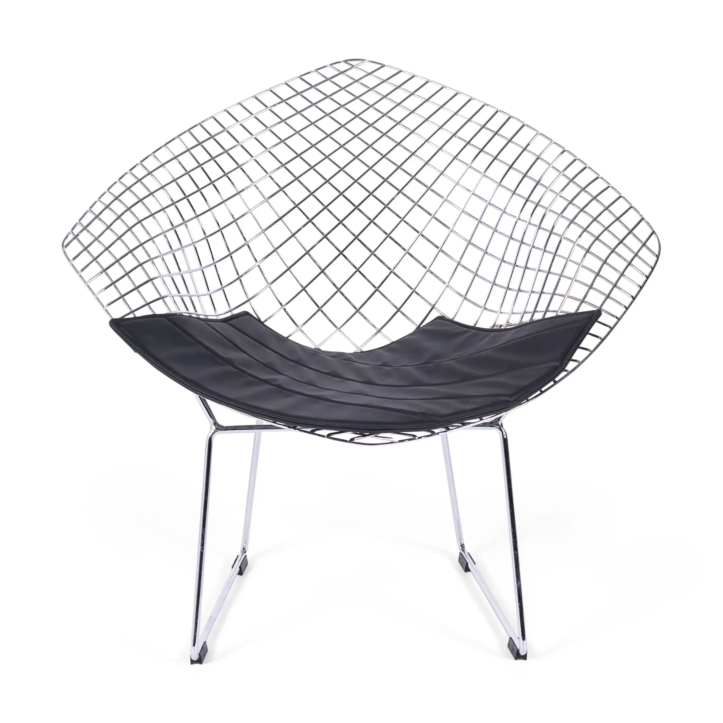 Replica della sedia Diamond in acciaio cromato e cuscino in similpelle - Collezione Bertoia