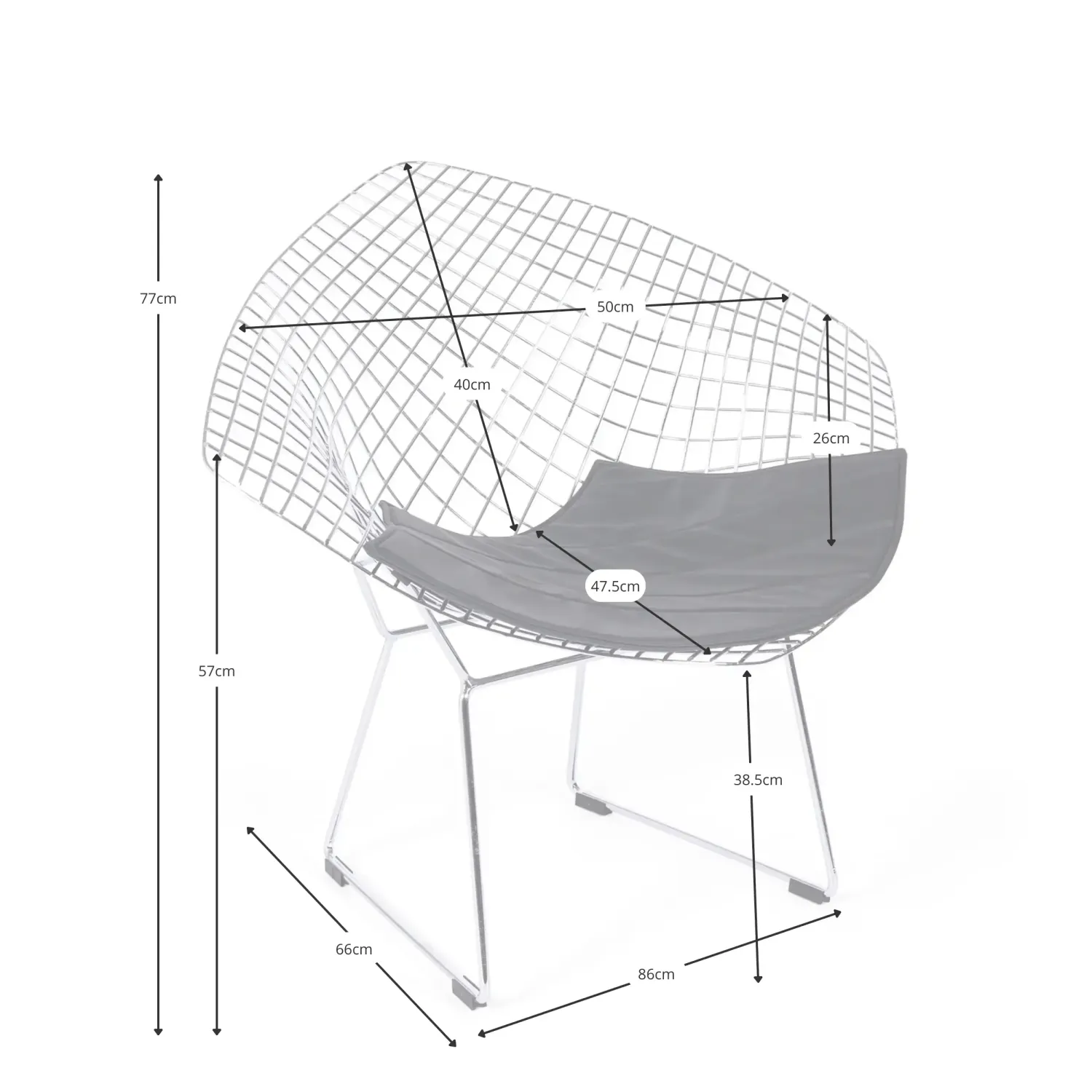 Poltrona di design in acciaio cromato Diamond FURNMOD - 26