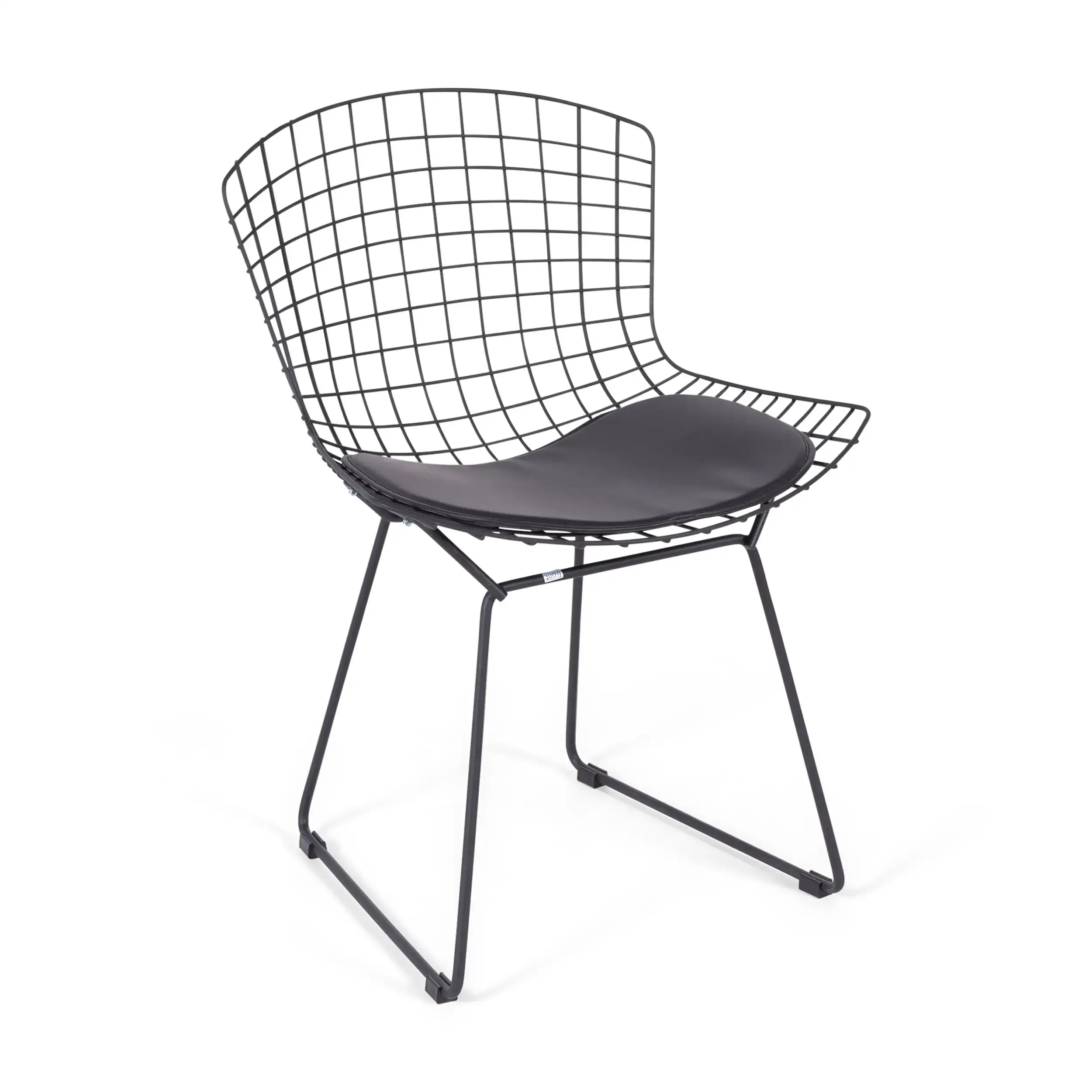 Replica della sedia in metallo Bertoia in acciaio nero in stile industriale del famoso designer Hans J. Wegner