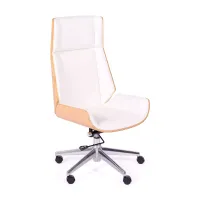 Chaise de bureau Nordic Highback en érable et éco-cuir blanc - Meubles Concept