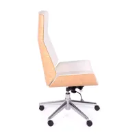 Cadeira de escritório Nordic Highback em ácer e couro ecológico branco - Mueble Design