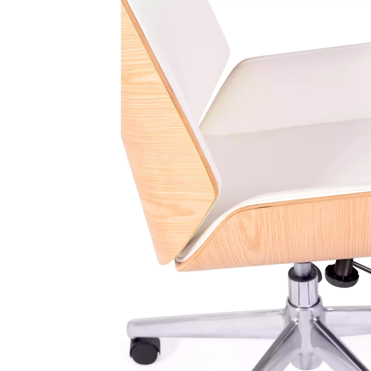 Cadeira de escritório Nordic Highback em ácer e couro ecológico branco - Mueble Design