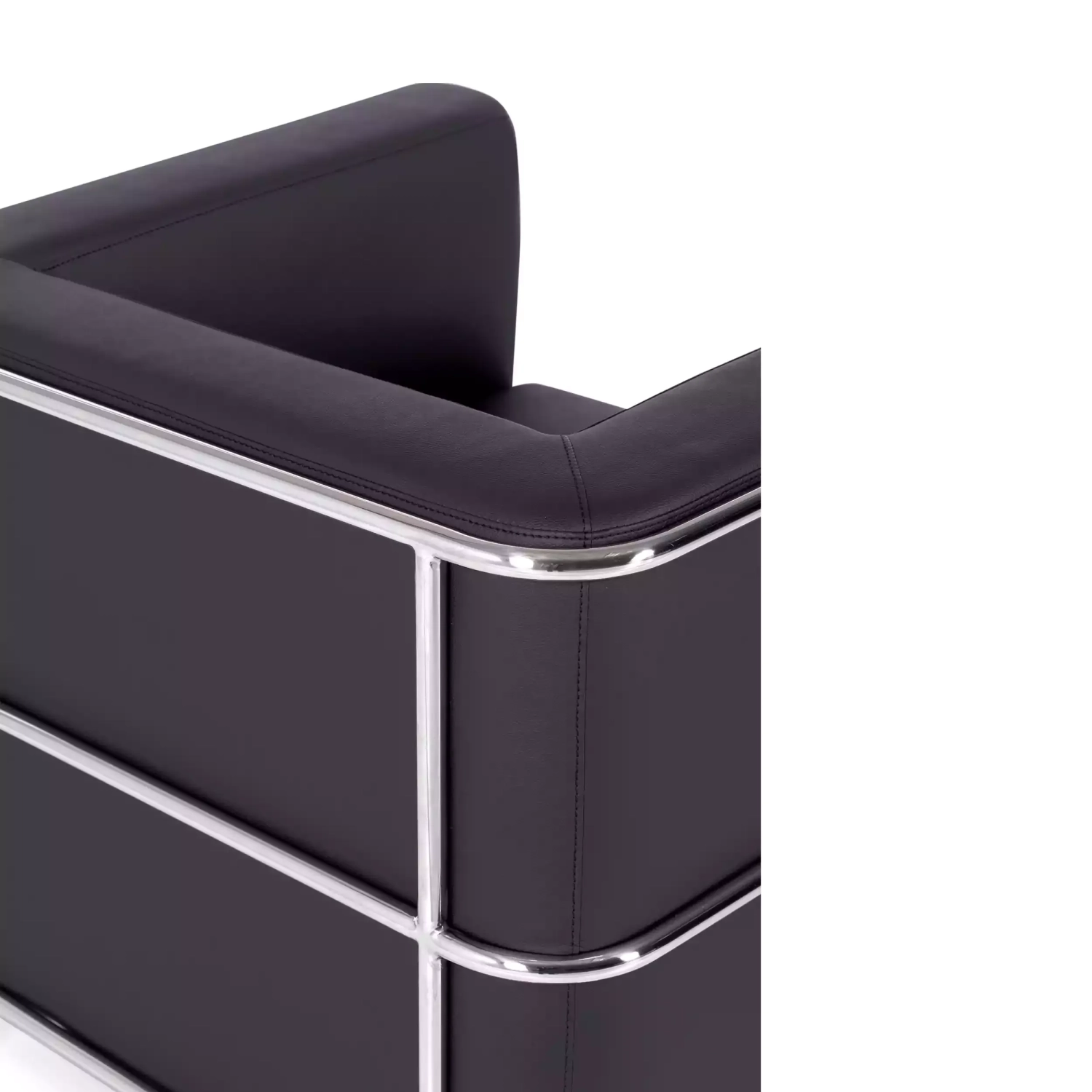 Sofá moderno Torino de 1 lugar em couro e aço cromado - Mueble Design