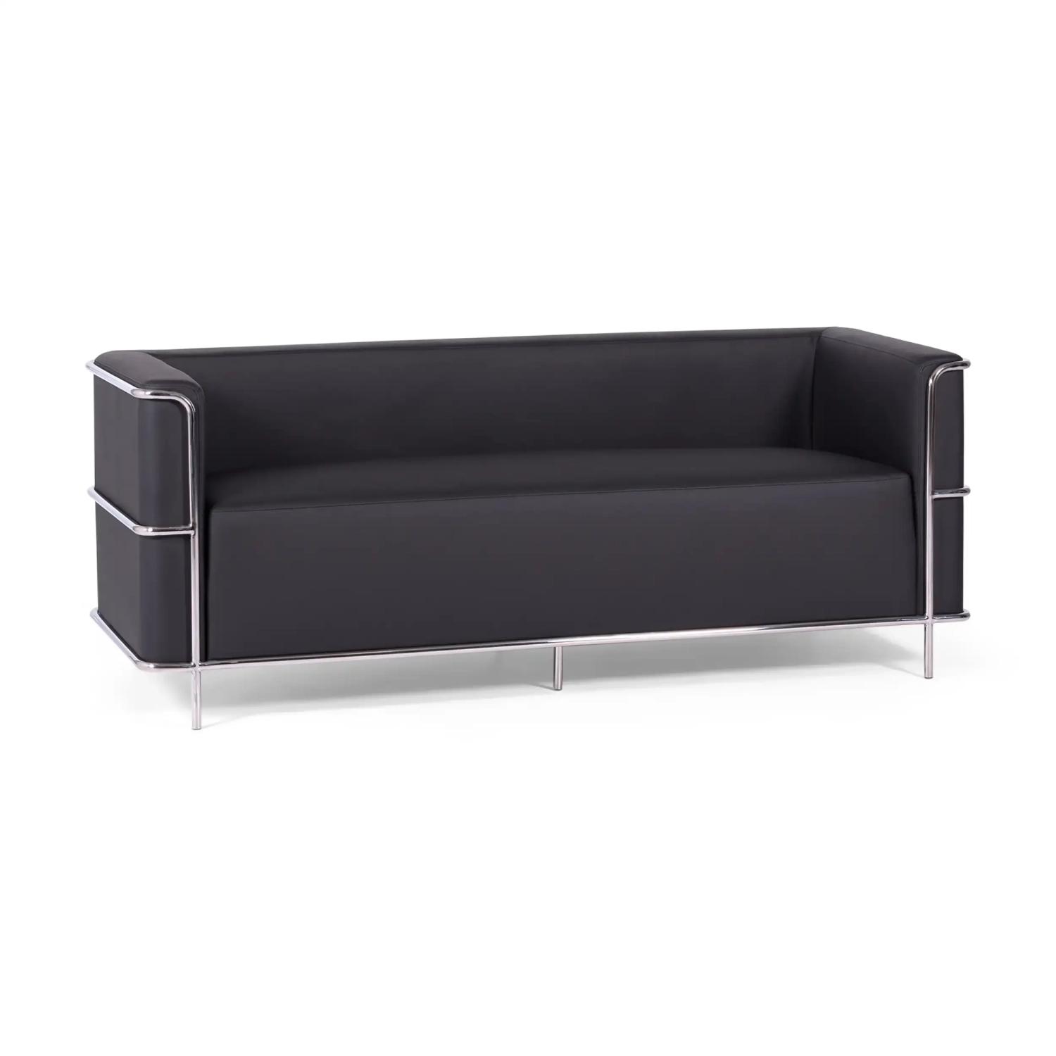 Sofá Torino de 3 lugares em couro ecológico e aço cromado - Mueble Design