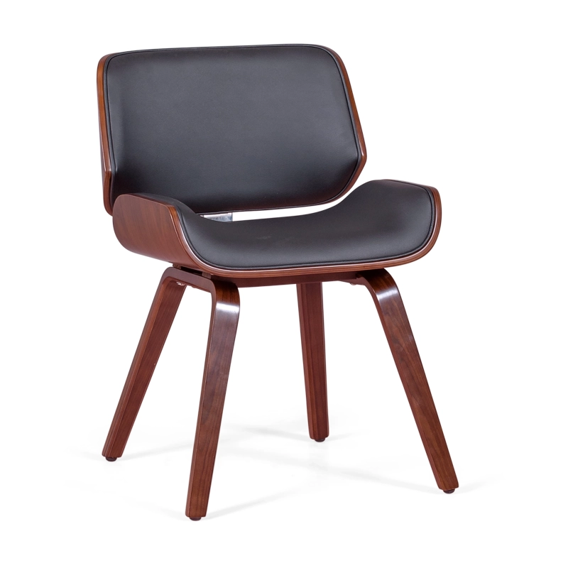 Stuhl Nordic in Walnuss und schwarzem Kunstleder | Elegantes skandinavisches Design