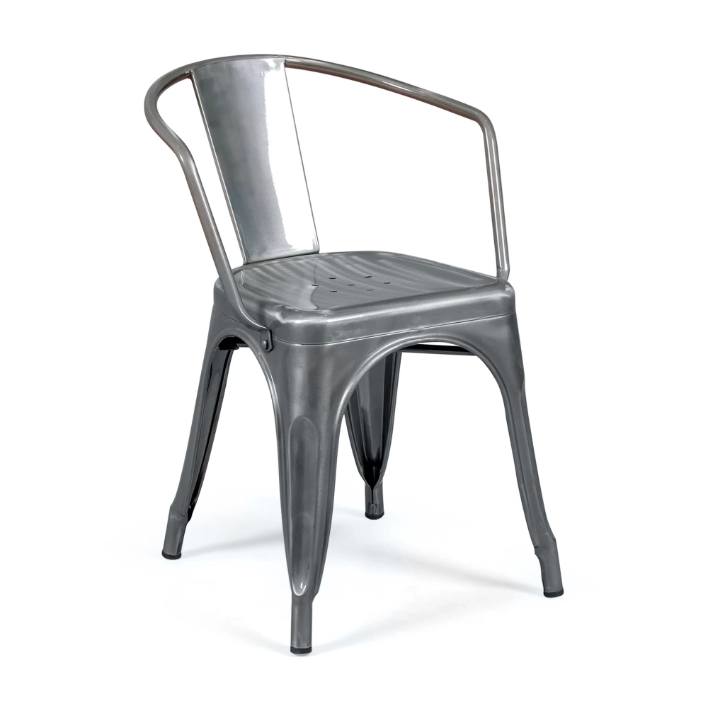 Replica del design della sedia Tolix con braccioli