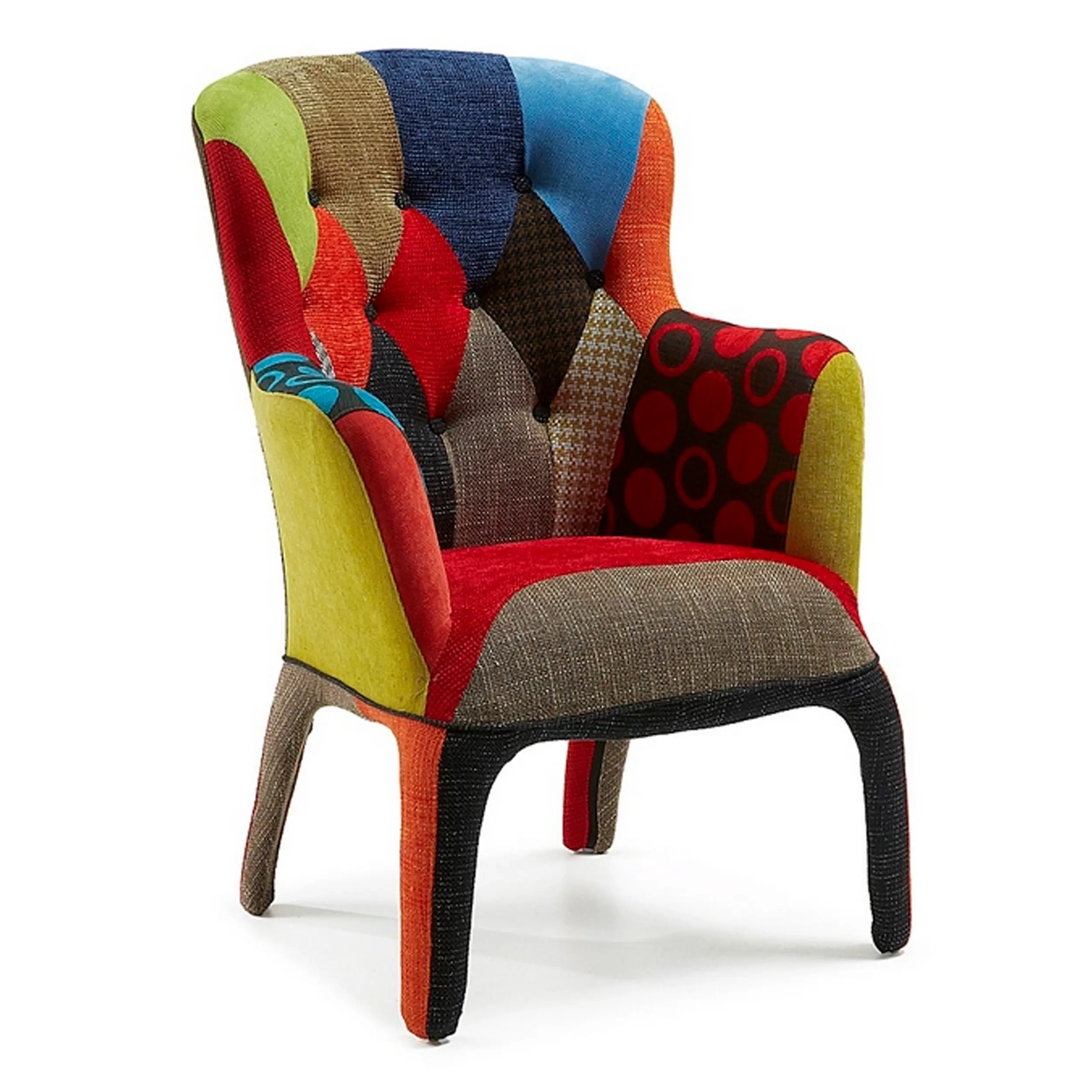 Poltrona Capitone Patchwork | Elegante, imbottita multicolore dal design wingback