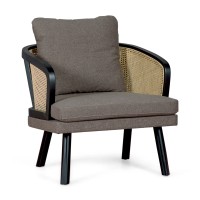 Fotel Leeds z naturalnego rattanu z bawełnianą poduszką: styl vintage Skandynawia