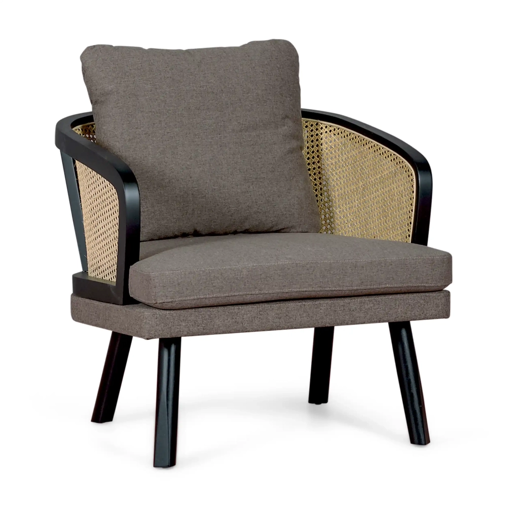 Poltrona Leeds in rattan naturale con cuscino in cotone: stile vintage Scandinavo