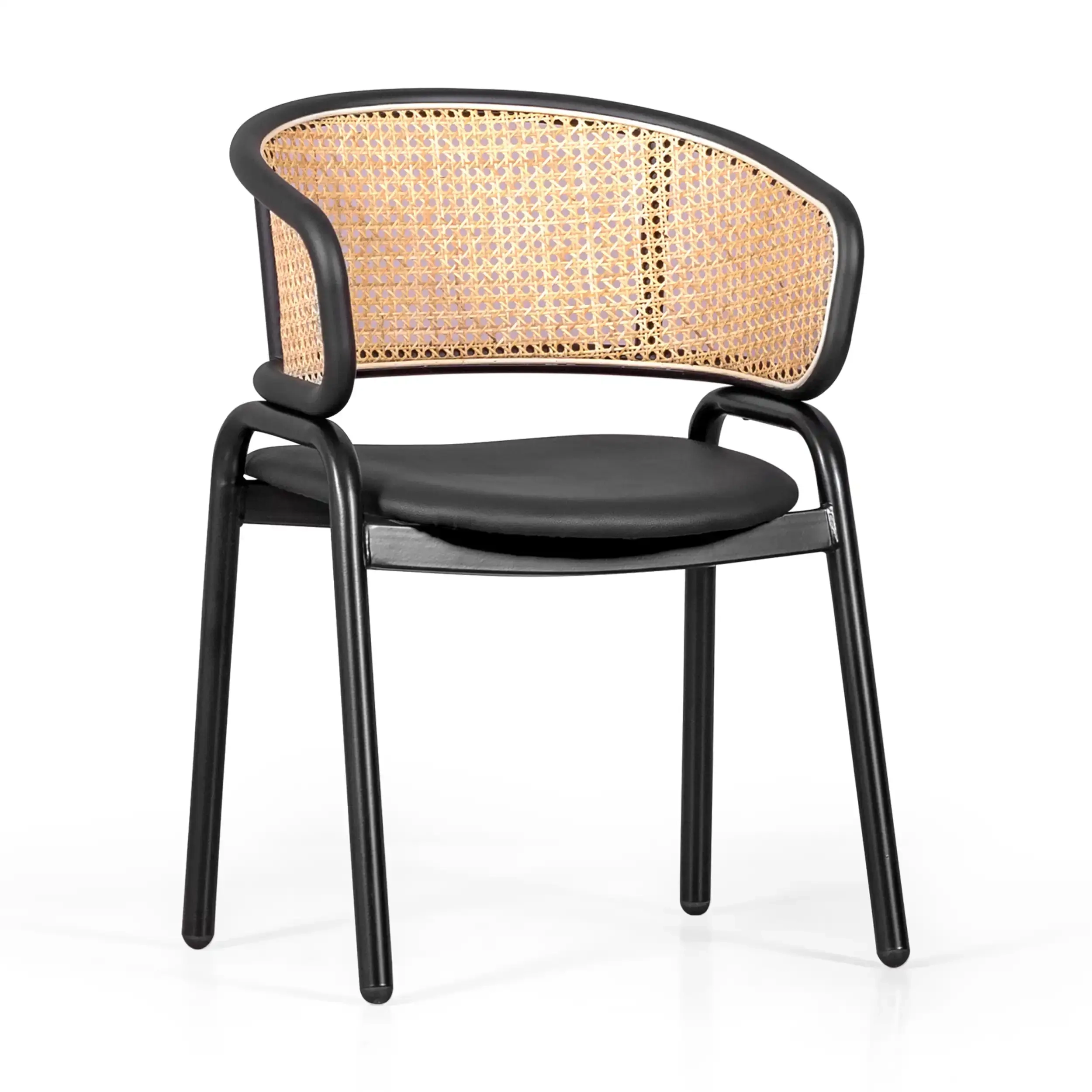 Sedia Morley in rattan naturale dal design retrò con cuscino in similpelle