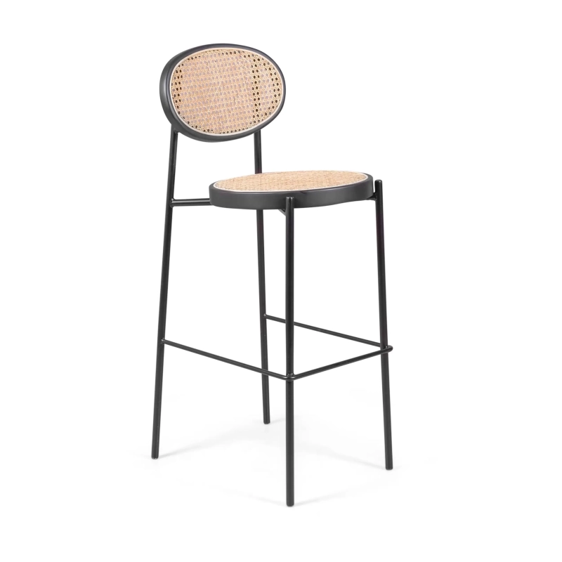 Stolička Vintage Preston 75 cm | Přírodní ratan a černý rám