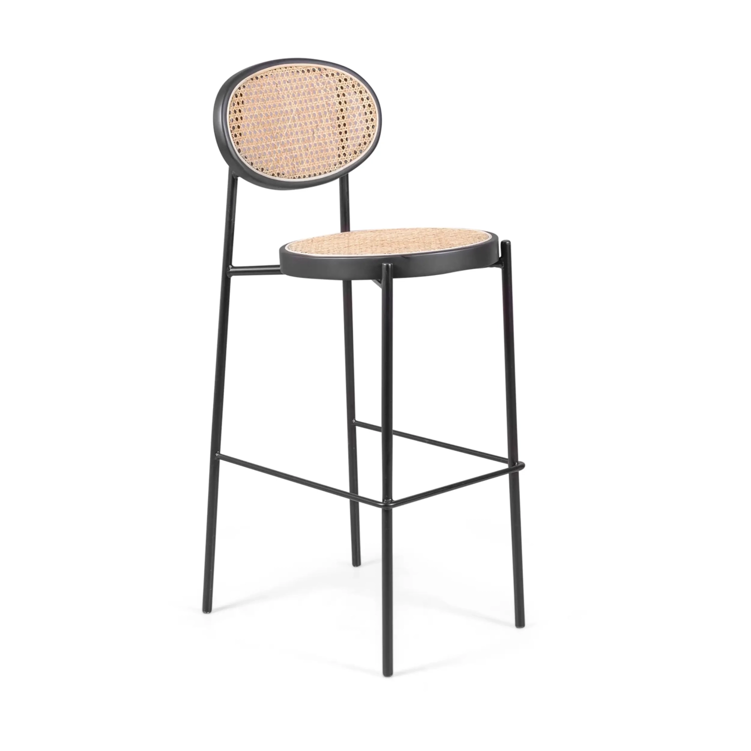 Barstoel Vintage Preston 75 cm | Natuurlijk rotan en zwart frame
