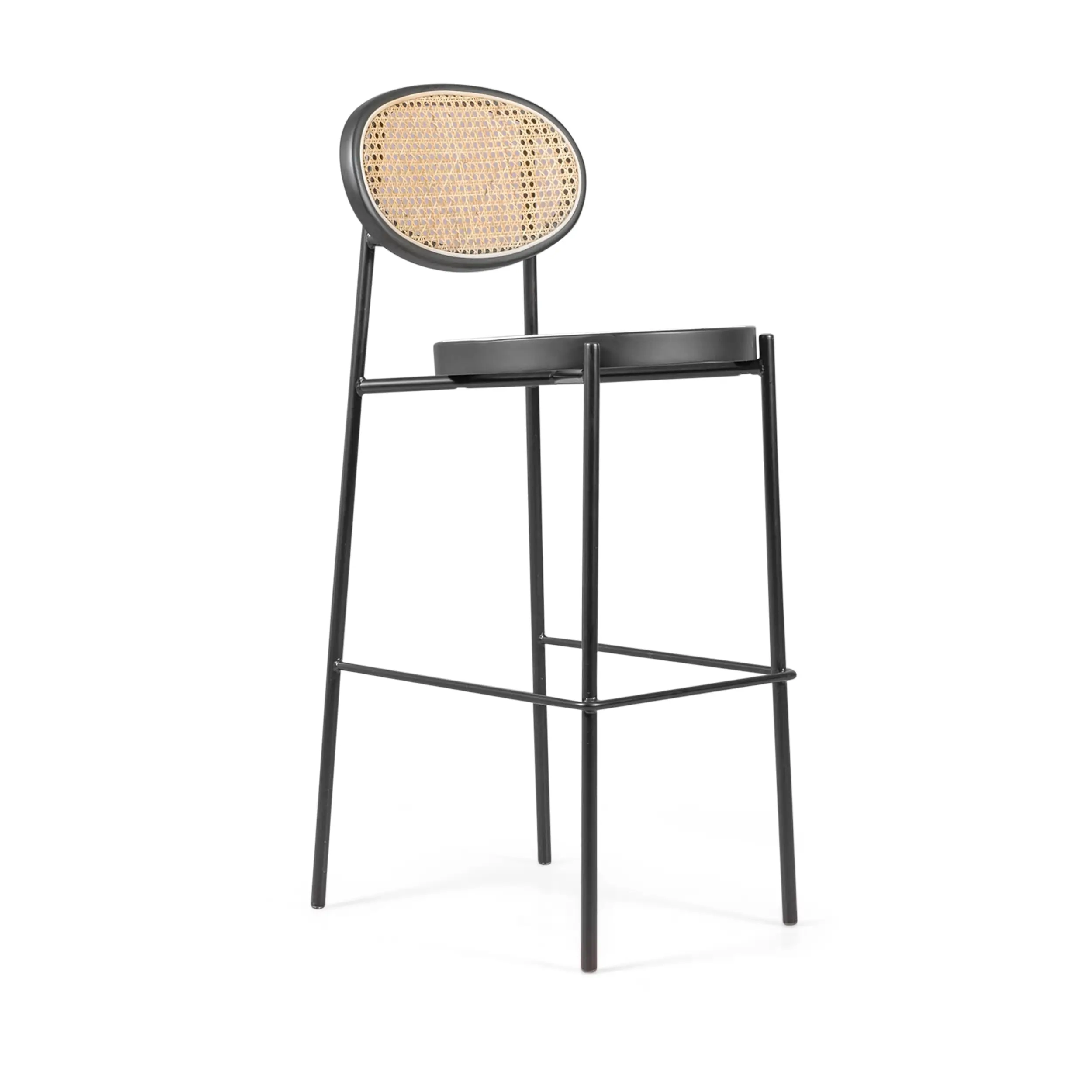 Sgabello Vintage Preston 75 cm | Rattan naturale e telaio nero