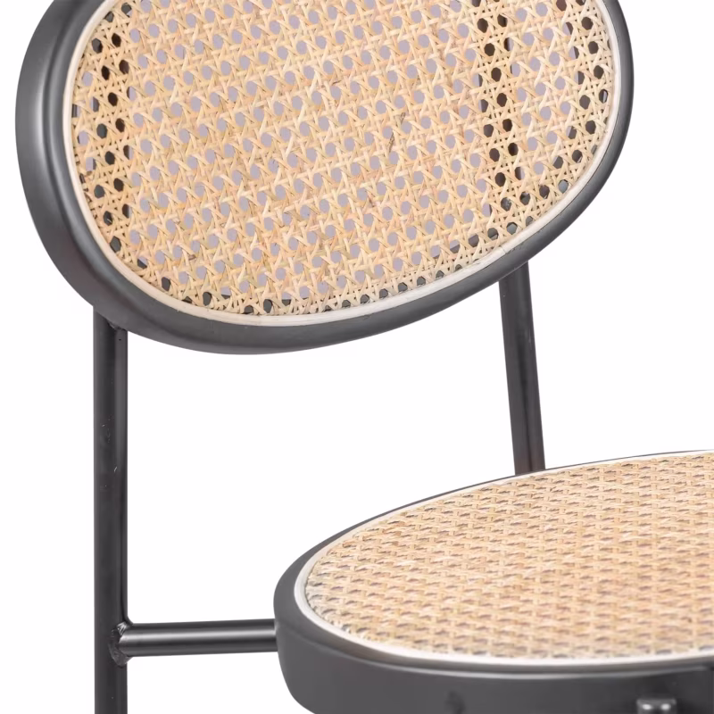 Tamborete Vintage Preston 75 cm | Rattan natural e moldura preta