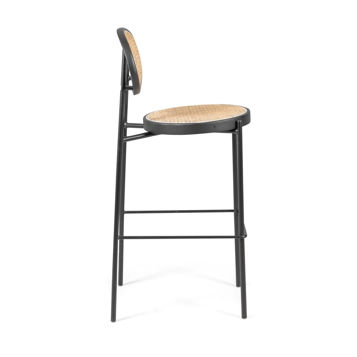 Taburete Vintage Preston 75 cm | Ratán Natural y Estructura Negra