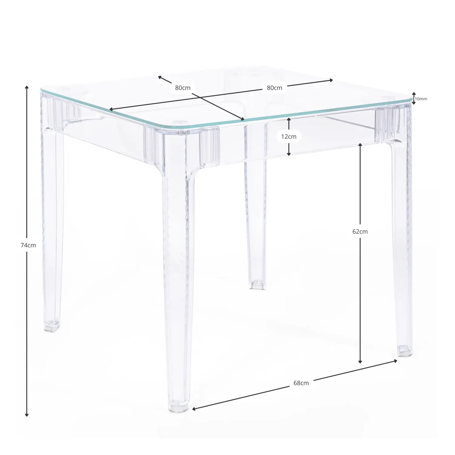 Tavolo da pranzo quadrato Ghost da 80 cm: design trasparente e moderno
