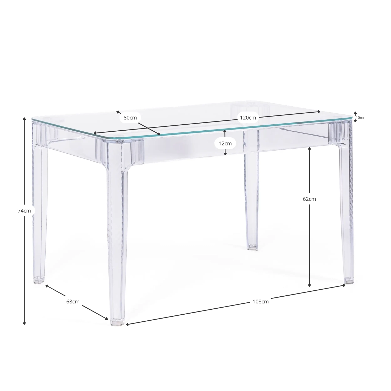 Ghost Rectangular Dining Table 120x80 cm | Transparent and Modern Design