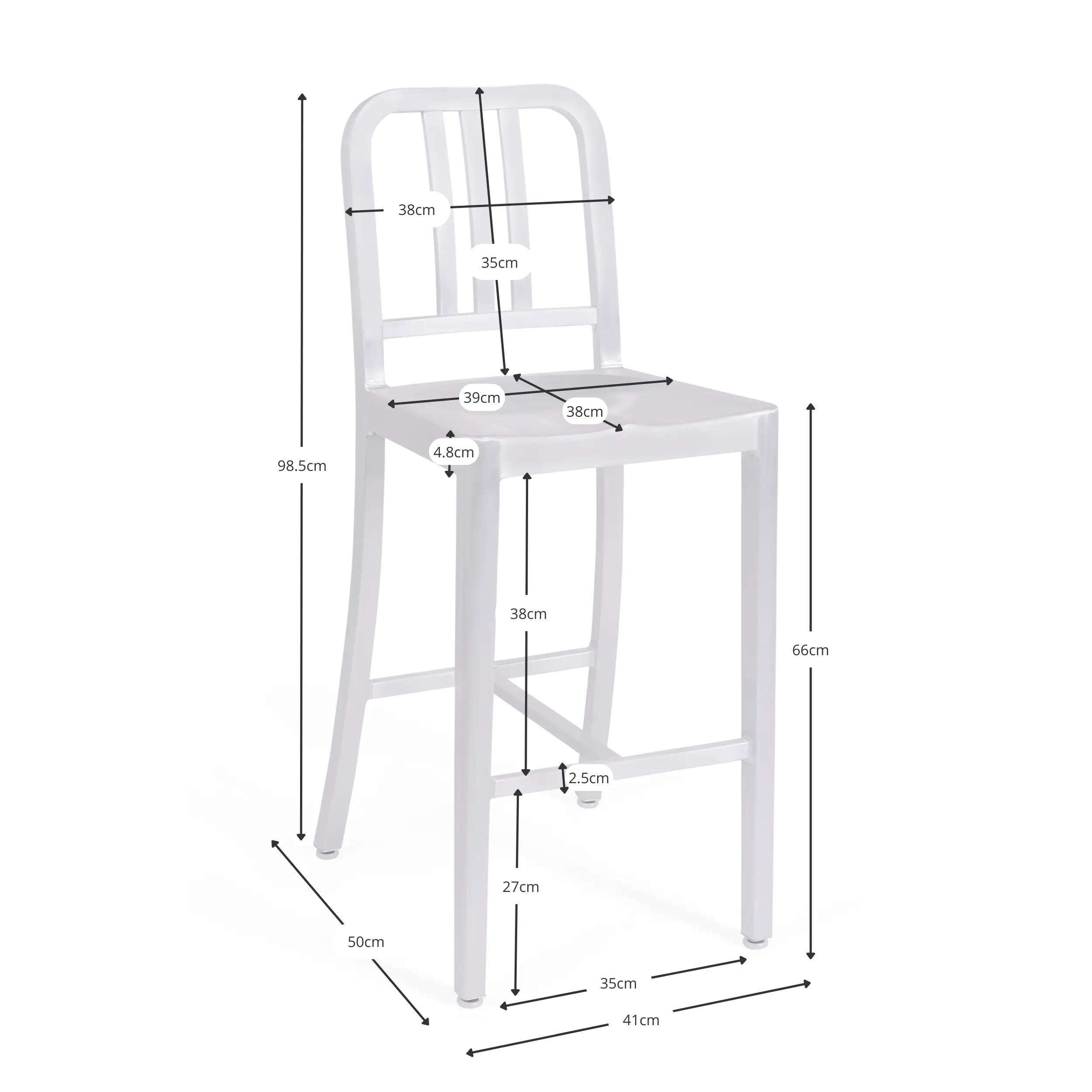 Sgabello Navi Army 66 cm in alluminio | Design industriale elegante