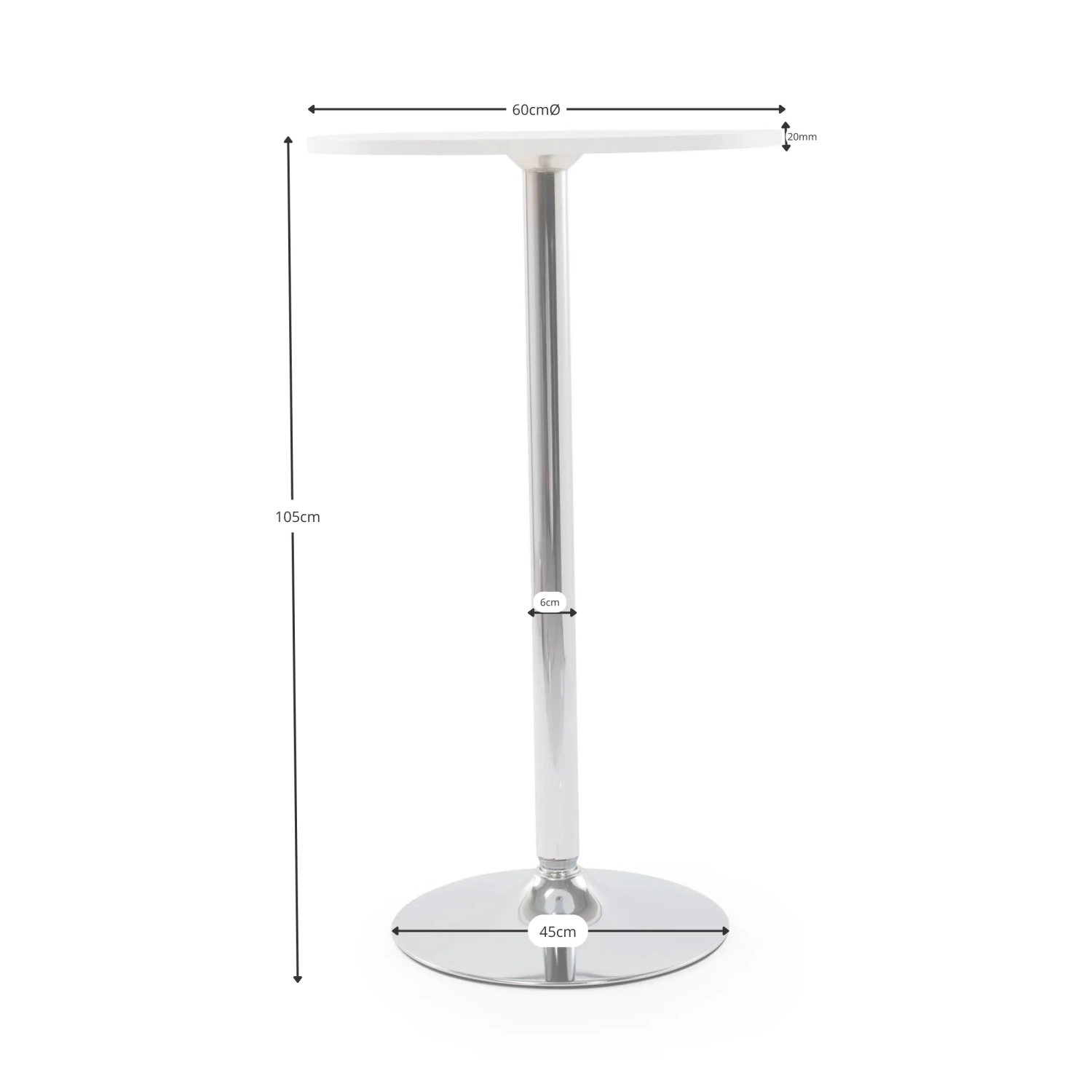 Boom 60 cm high table - Modern table with chrome base for kitchen or bar