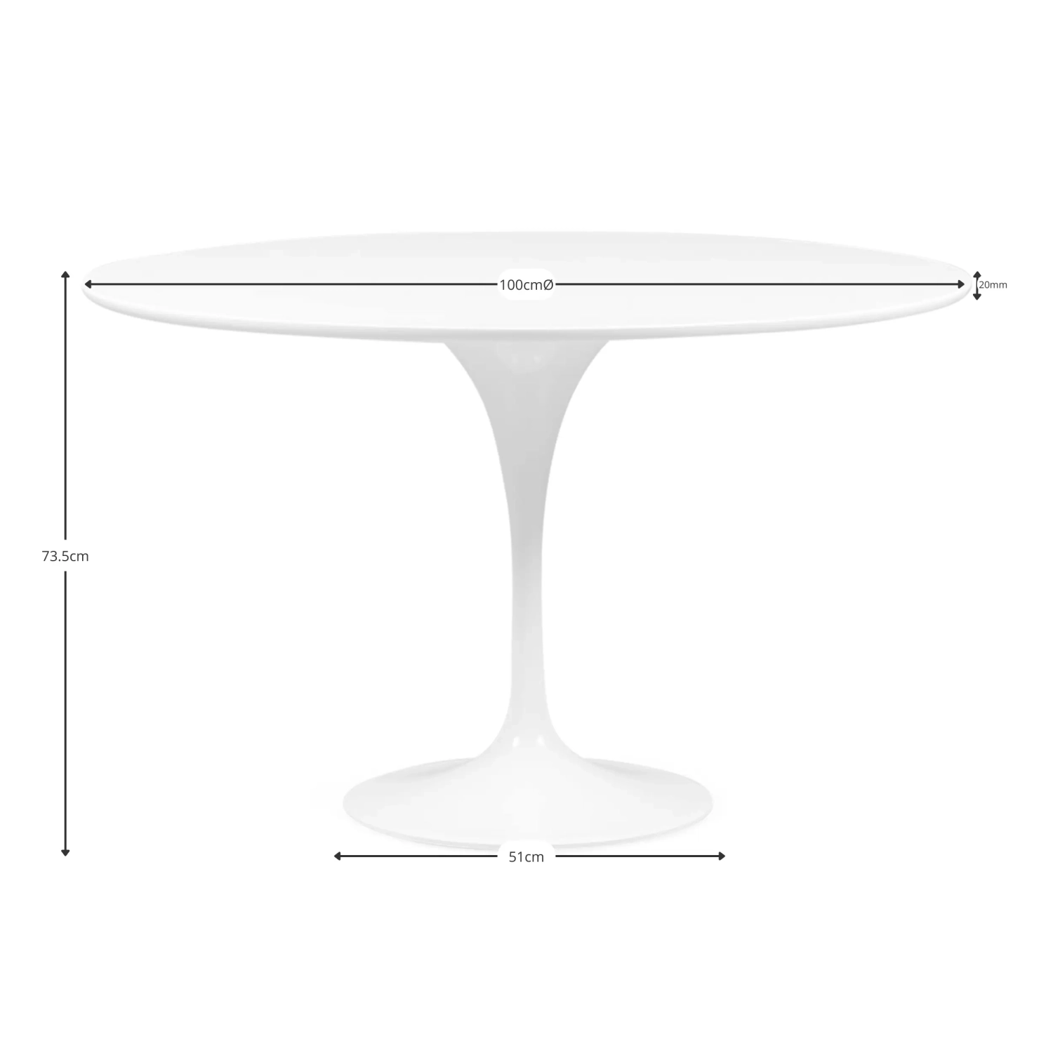 Inspiratie Tulip Eettafel 100cm - Eettafel - Design Meubels