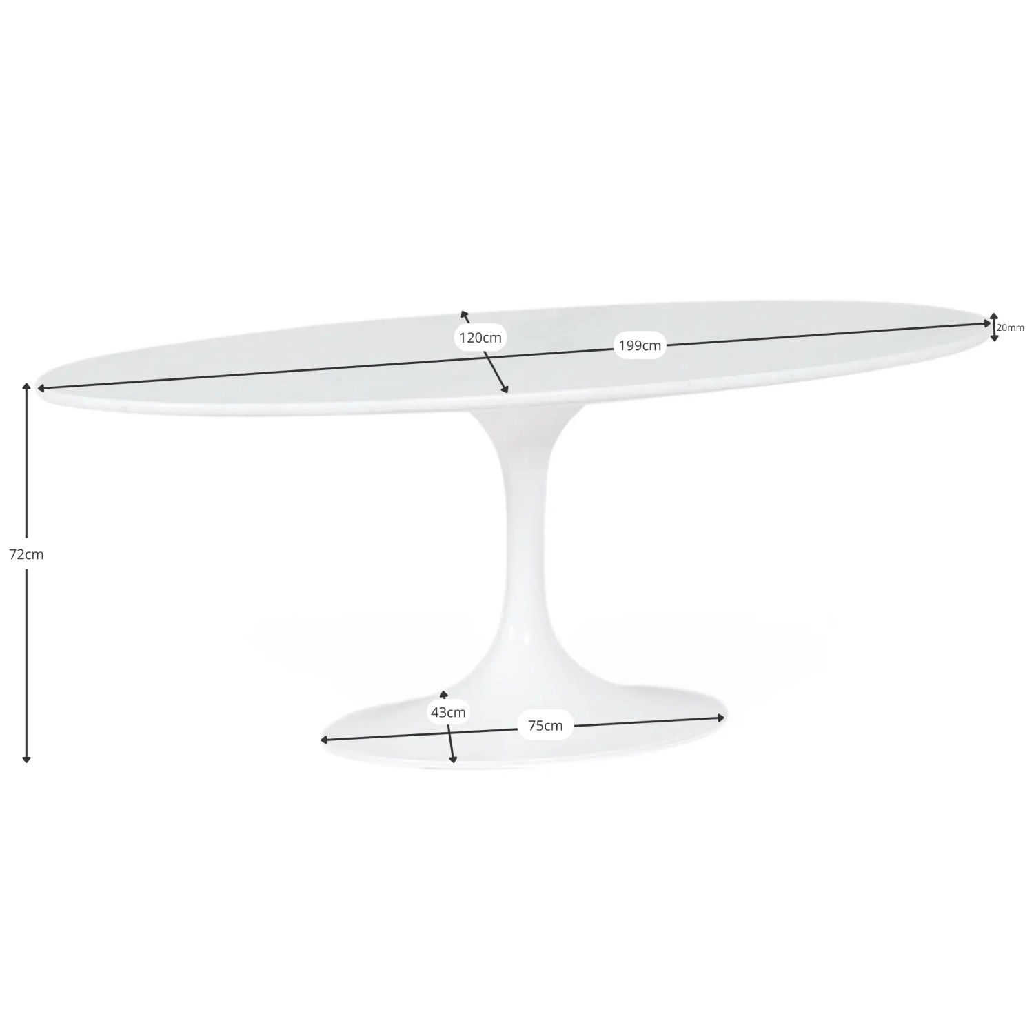 Table ovale Tulip 199 cm Marbre Carrara | Saarinen Design pour salles à manger de luxe