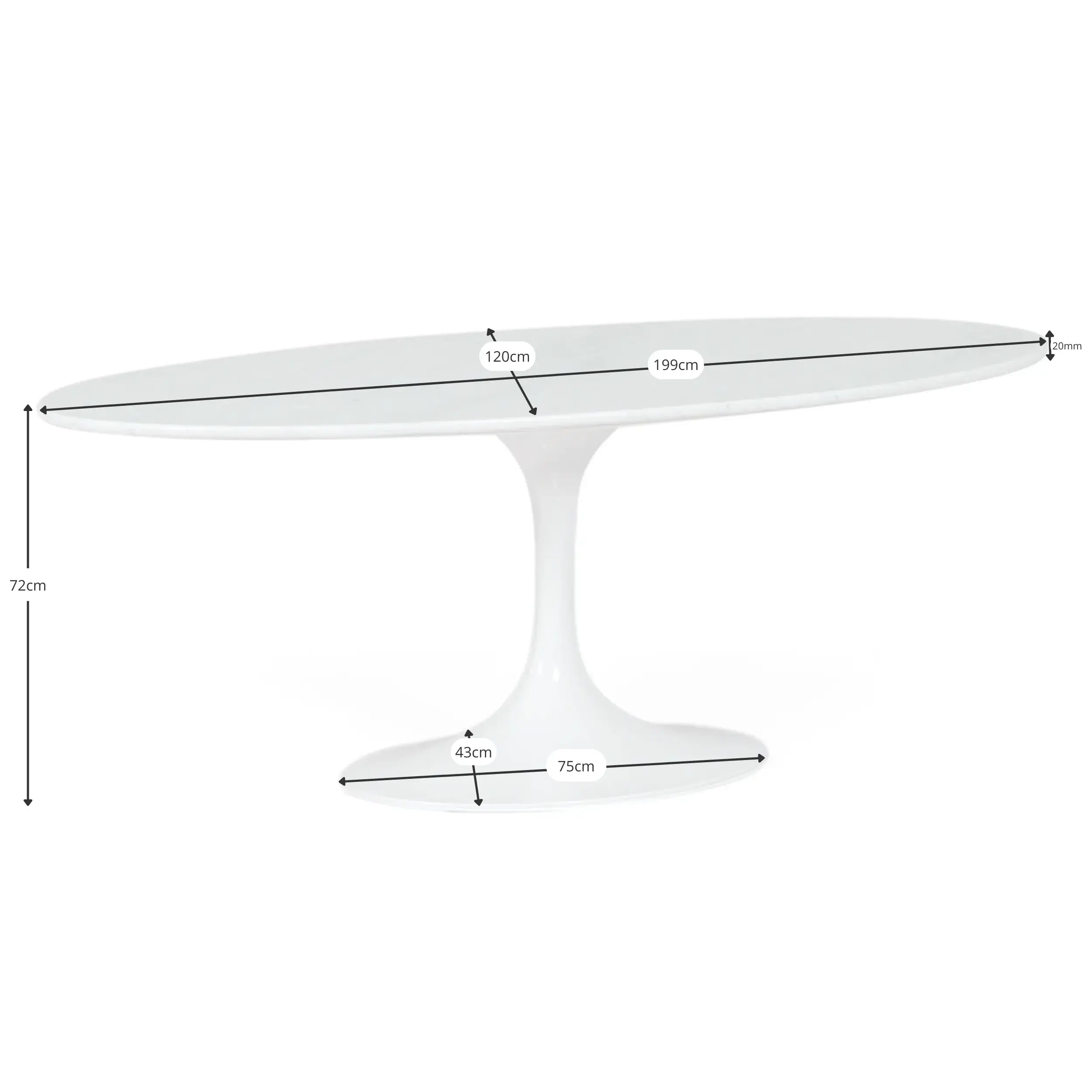 Tavolo ovale Tulip 199 cm Marmo di Carrara | Manifattura italiana | Saarinen Design