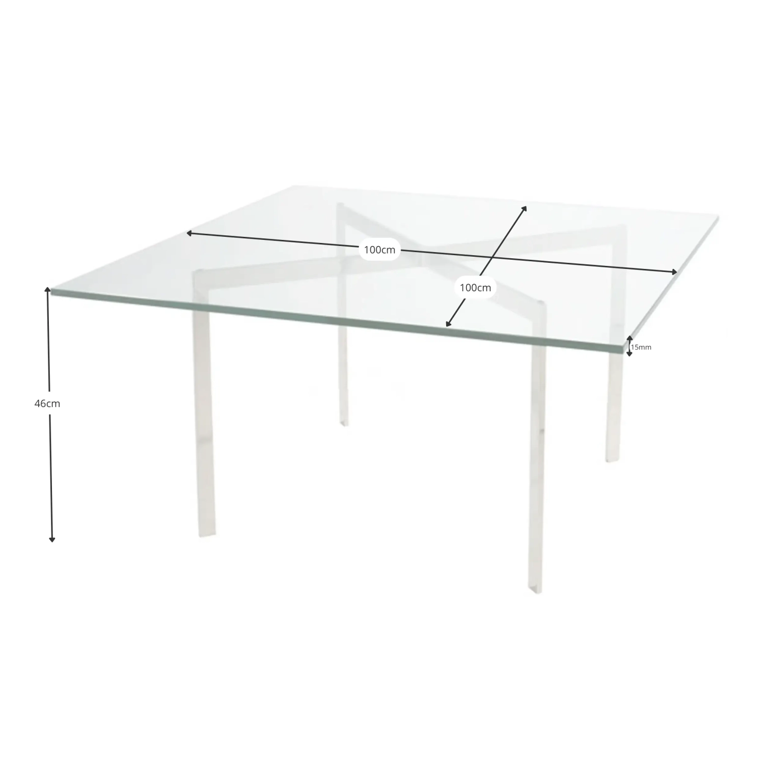 Mies Van Der Rohe Bord 100x100cm : Härdat glas och rostfritt stål