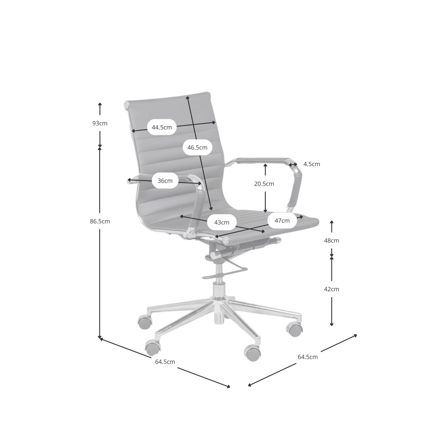 Cadeira de escritório com encosto baixo | Design moderno em imitação de pele e aço cromado