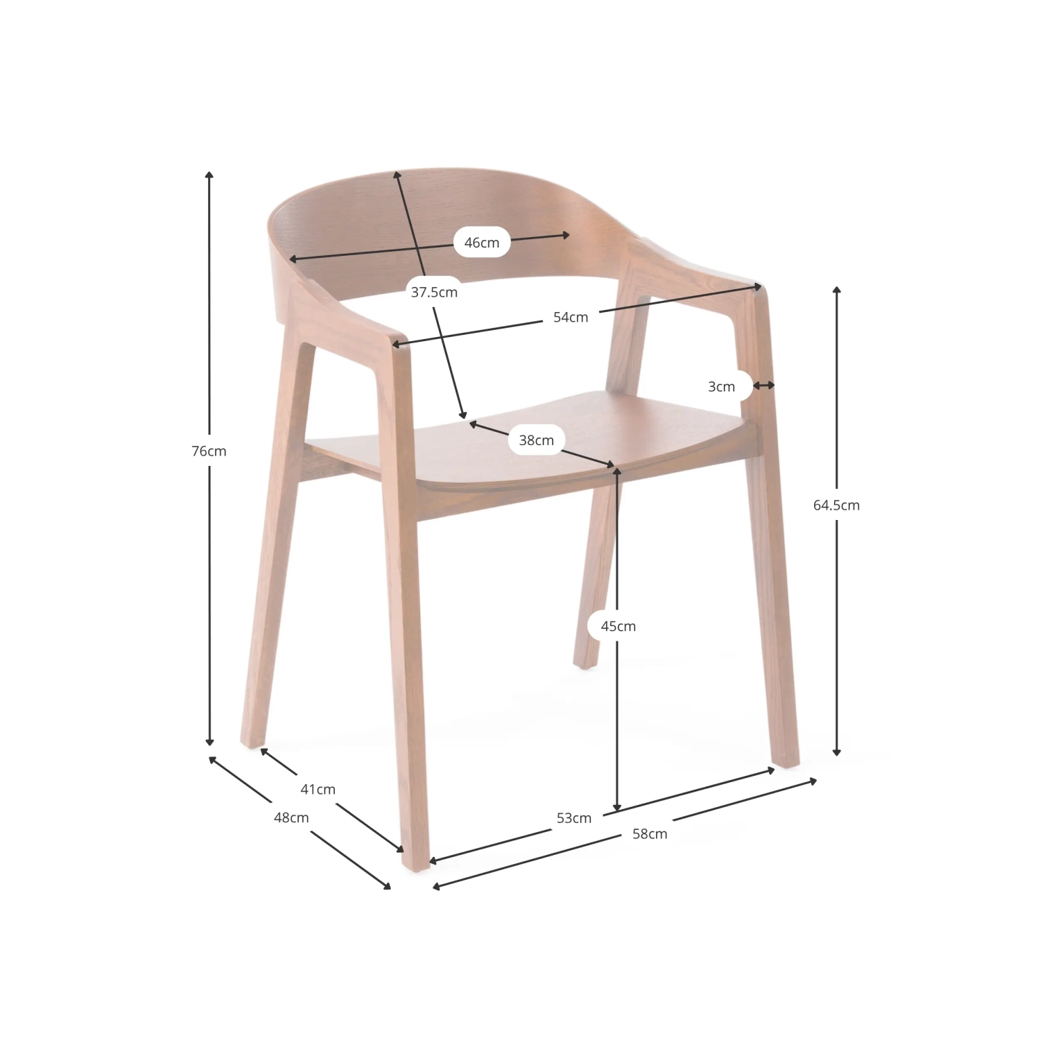 Stuhl aus nordischer Eiche mit Armlehnen Soho | Skandinavisches Minimalistisches Design