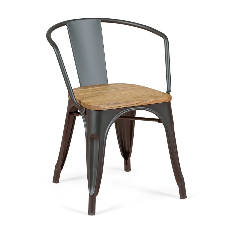 Bistro Arms Wood Chair | Industriestuhl mit Armlehnen und Holzsitz