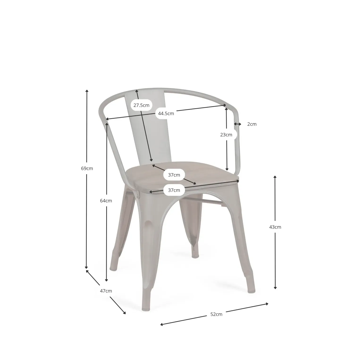 Bistro Sedia con braccioli in legno | Sedia industriale con braccioli e seduta in legno