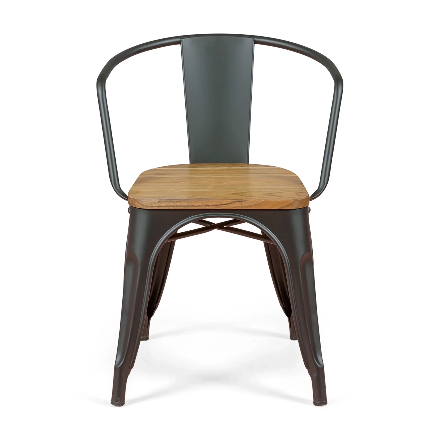 Bistro Arms Wood Chair | Industrial Chair with Armrests and Wooden Seat
