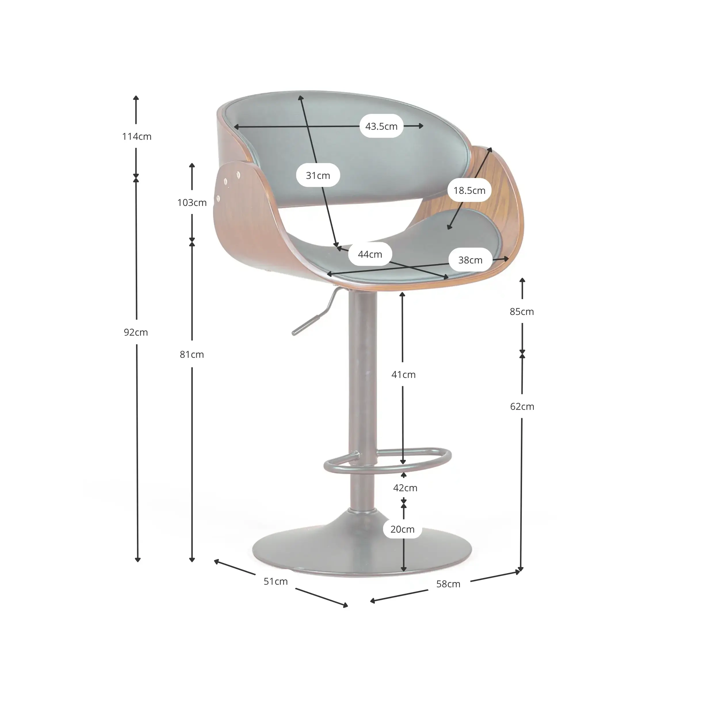 Sgabello Burrow Noce di sollevamento - Cuscino in similpelle nera - Stile Scandinavo