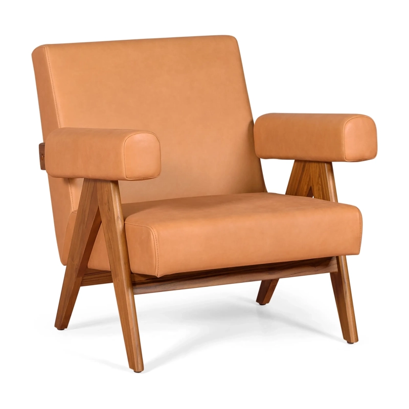 Confort Compass lounge chair in teak wood and Italian leather