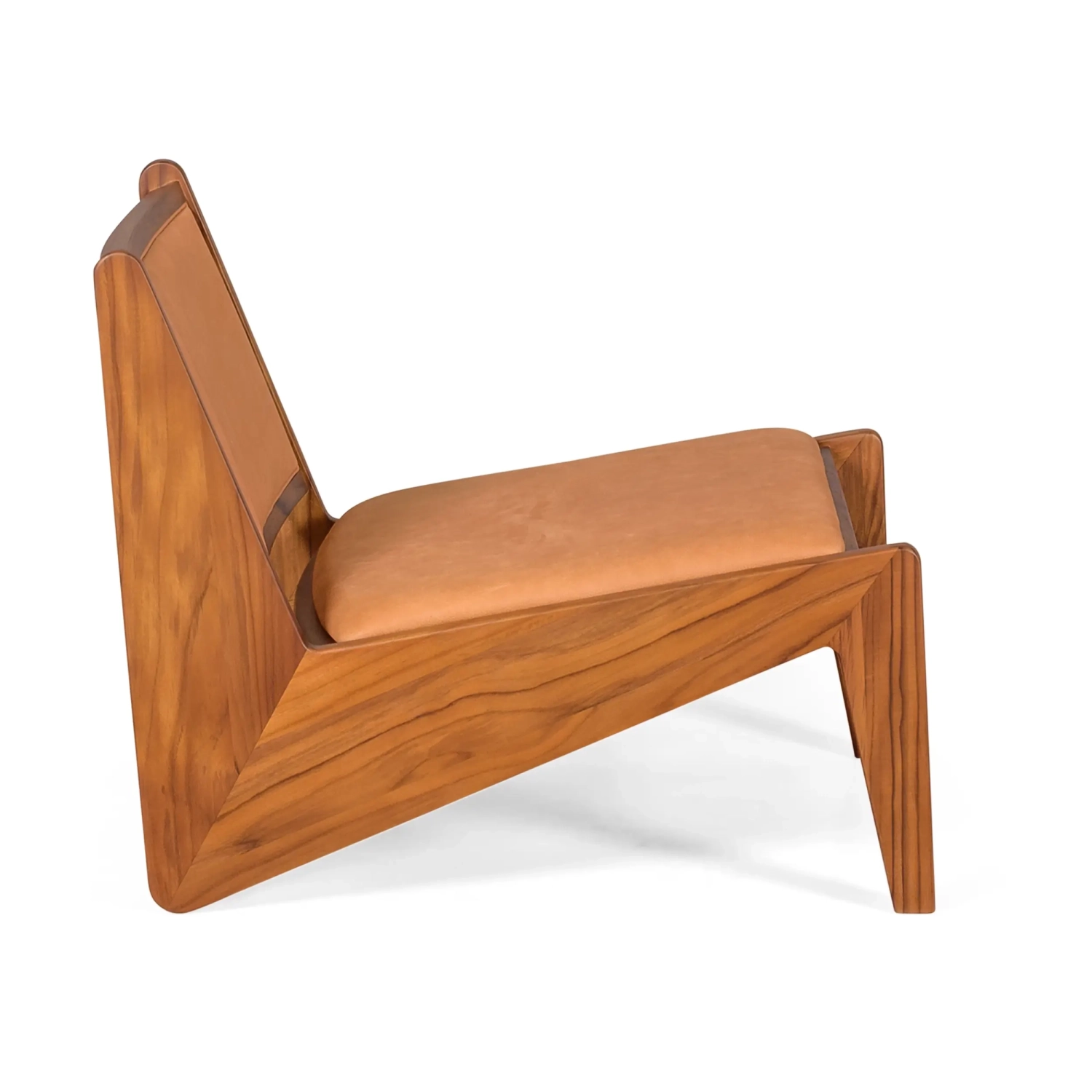 Poltrona lounge Compass imbottita in legno e pelle - Mobilie Design