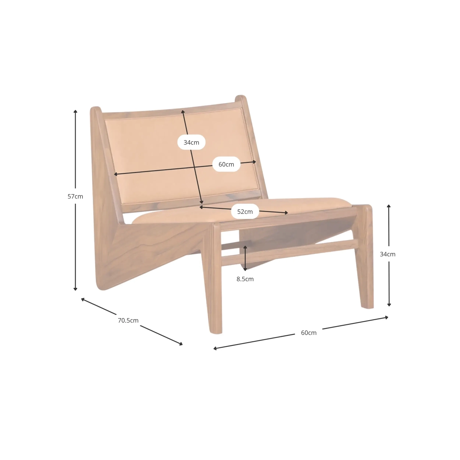 Cadeirão Compass estofado em madeira e couro - Mueble Design