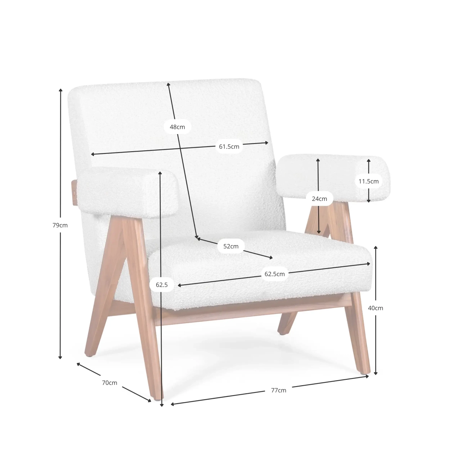 Confort lounge armchair Compass in wood and boucle - Mueble Design