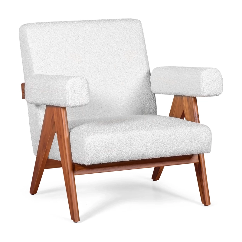 Confort Lounge Sessel Compass aus Holz und Boucle - Mobelarium