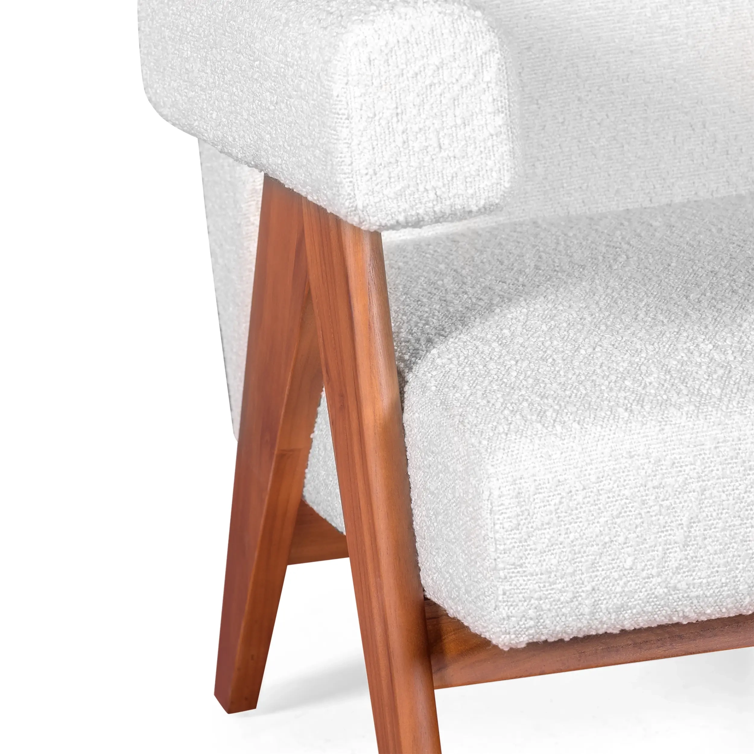 Poltrona lounge Confort Compass in legno e boucle - Mobilie Design