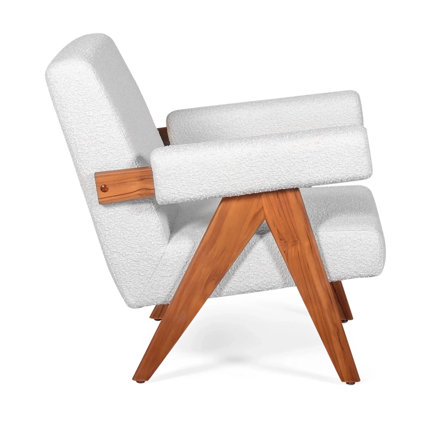 Confort lounge armchair Compass in wood and boucle - Mueble Design