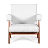 Confort lounge armchair Compass in wood and boucle - Mueble Design