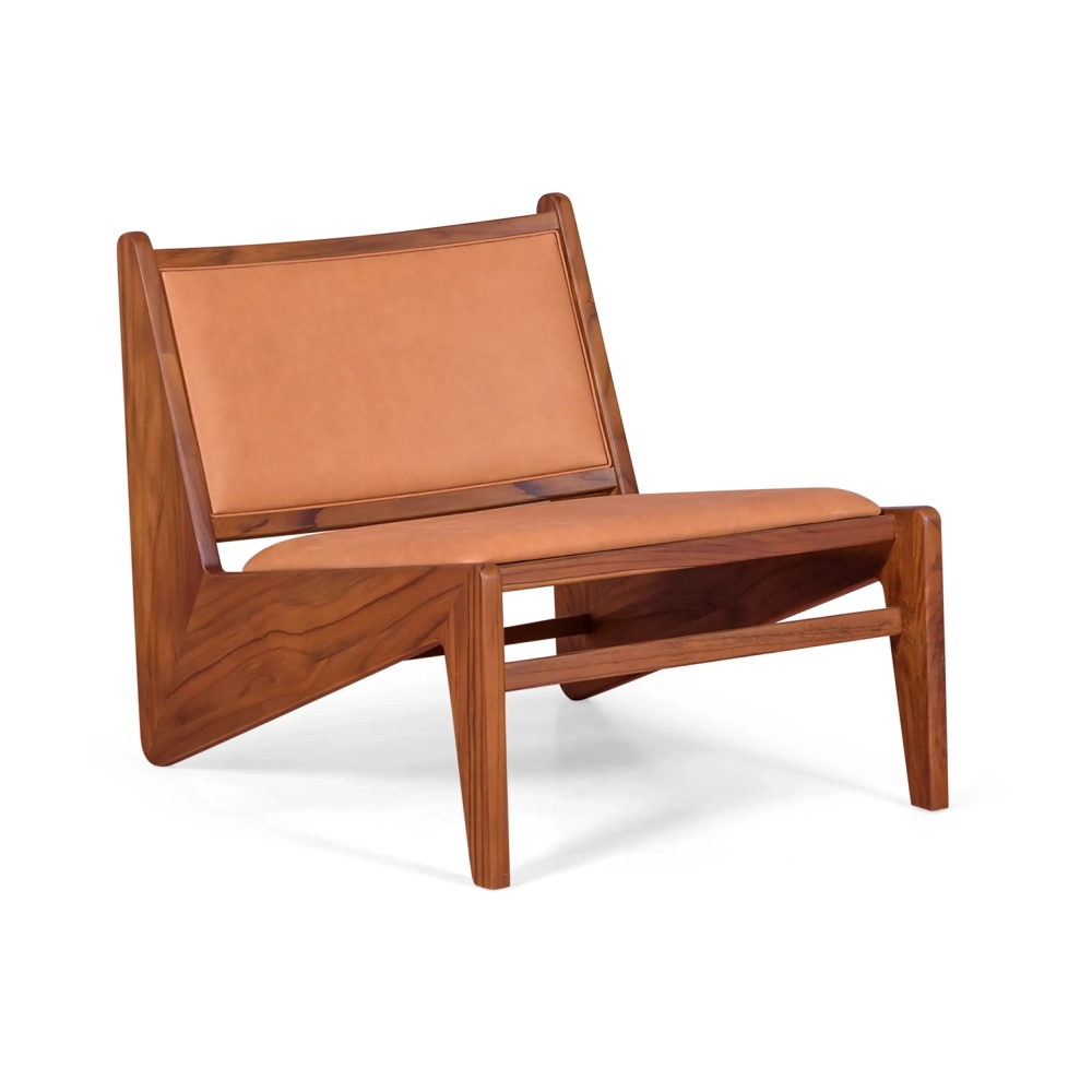 Poltrona lounge Compass imbottita in legno e pelle - Mobilie Design