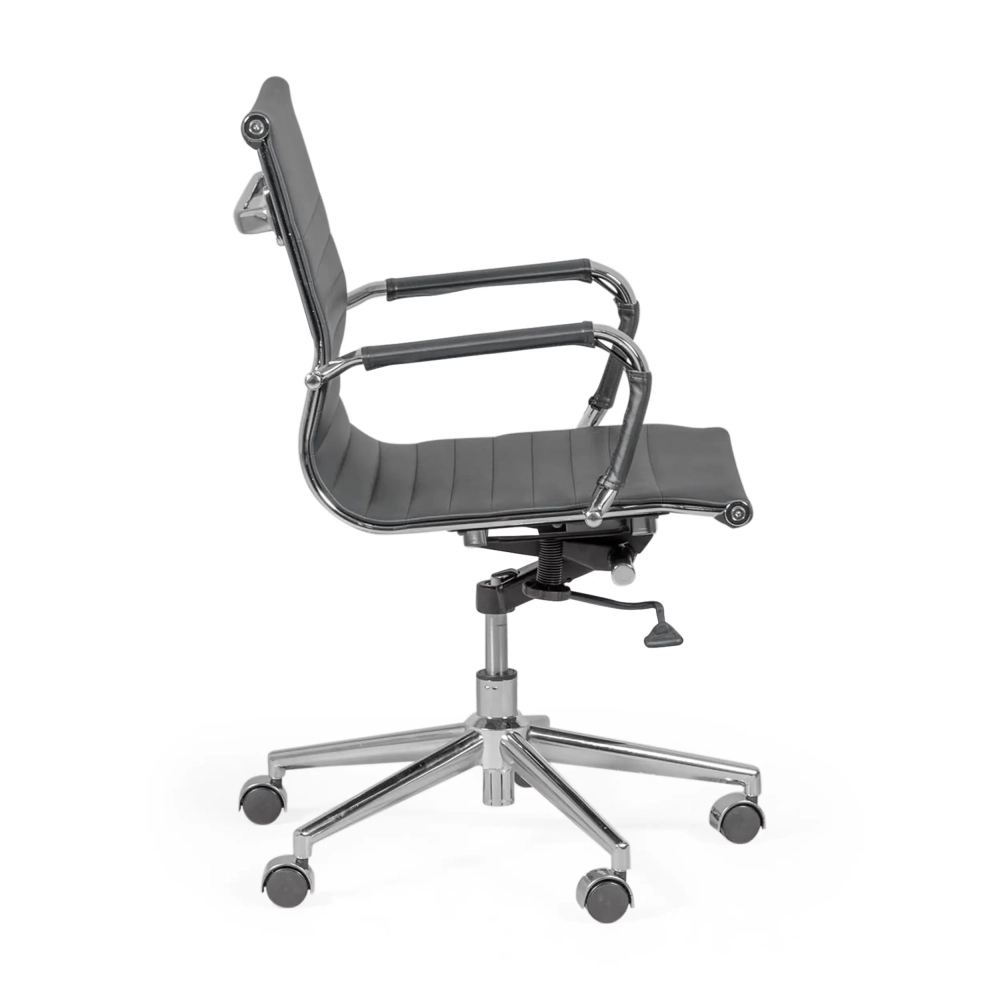 Sedia operativa per ufficio con schienale basso | Design moderno in similpelle e acciaio cromato