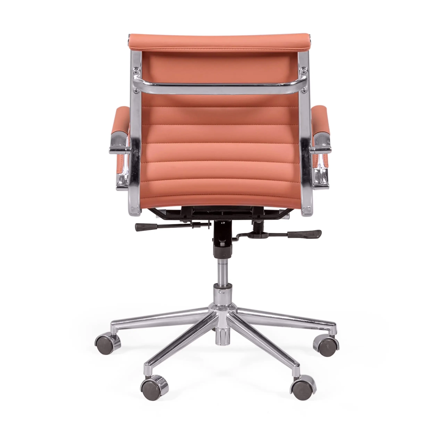 Cadeira de escritório com encosto baixo | Design moderno em imitação de pele e aço cromado