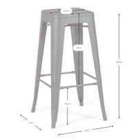 Tamborete industrial Bistro 76 cm | Aço brilhante empilhável