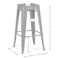 Sgabello Bistro industriale 76 cm | Acciaio brillante impilabile